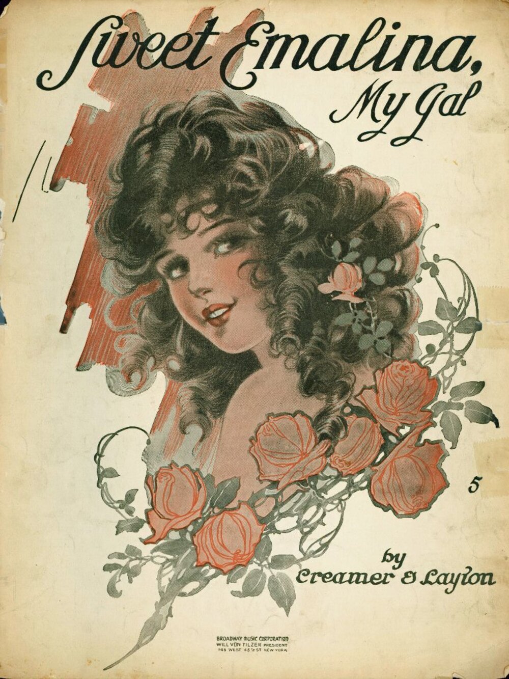 "SWEET EMALINA, MY GAL" by Creamer & Layton- Antiq. 11X14 Sht. Music- RARE! 1917